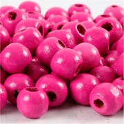 Träpärlor, rosa, Dia. 10 mm, Hålstl. 3 mm, 20 g/ 1 förp., 70 st.