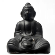 Liten fin Buddhafigur i keramik med mattsvartglasyr