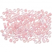 Rocaipärlor, rosakärna, Dia. 3 mm, stl. 8/0 , Hålstl. 0,6-1,0 mm, 500 g/ 1 förp.