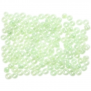Rocaipärlor, softgrön, Dia. 3 mm, stl. 8/0 , Hålstl. 0,6-1,0 mm, 25 g/ 1 förp.