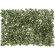 Rocaipärlor, gräsgrön, Dia. 1,7 mm, stl. 15/0 , Hålstl. 0,5-0,8 mm, 500 g/ 1 påse