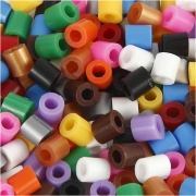 Rörpärlor med slits, standardfärger, stl. 5x5 mm, Hålstl. 2,5 mm, medium, 1100 mix./ 1 förp.
