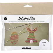 Mini DIY Kit Dekoration, Ägg och kanin, brun, grön, rosa, gul, 1 förp.