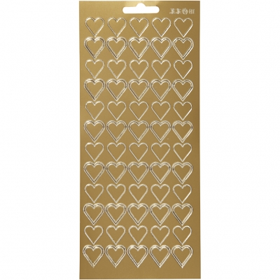 Stickers, guld, hjärtan, 10x23 cm, 1 ark
