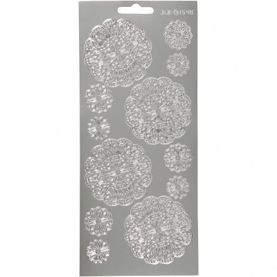 Stickers, silver, blommor, 10x23 cm, 1 ark