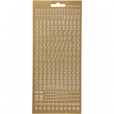 Stickers, guld, siffror, 10x23 cm, 1 ark