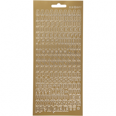 Stickers, guld, bokstäver, 10x23 cm, 1 ark