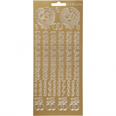 Stickers, guld, jubileum, 10x23 cm, 1 ark