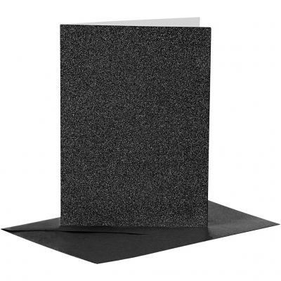 Kort och kuvert, svart, kortstl. 10,5x15 cm, kuvertstl. 11,5x16,5 cm, glitter, 110+250 g, 4 set/ 1 förp.