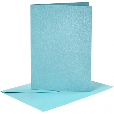 Kort och kuvert, blå, kortstl. 10,5x15 cm, kuvertstl. 11,5x16,5 cm, pärlemor, 120+210 g, 4 set/ 1 förp.