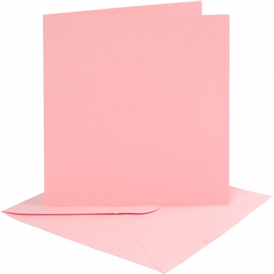 Kort och kuvert, rosa, kortstl. 15,2x15,2 cm, kuvertstl. 16x16 cm, 220 g, 4 set/ 1 förp.