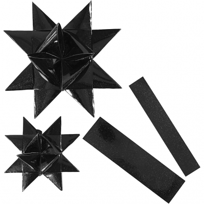 Stjärnstrimlor, svart, L: 86+100 cm, B: 25+40 mm, Dia. 11,5+18,5 cm, 16 strimlor/ 1 förp.