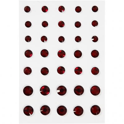 Rhinestones, röd, rund kägla, stl. 6+8+10 mm, 35 st./ 1 förp.