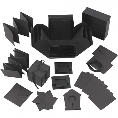 Exploding Box, svart, stl. 7x7x7,5+12x12x12 cm, 1 st.