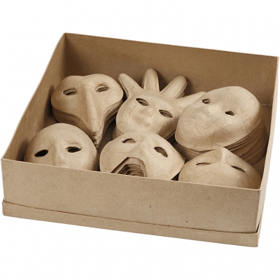 Masker av papier-maché, H: 12-21 cm, 60 st./ 1 förp.