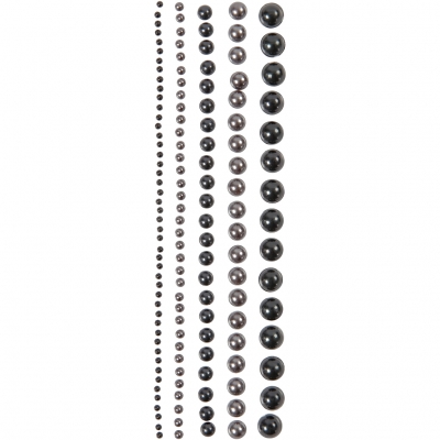 Rhinestones, svart, antracitgrå, stl. 2-8 mm, 140 st./ 1 förp.