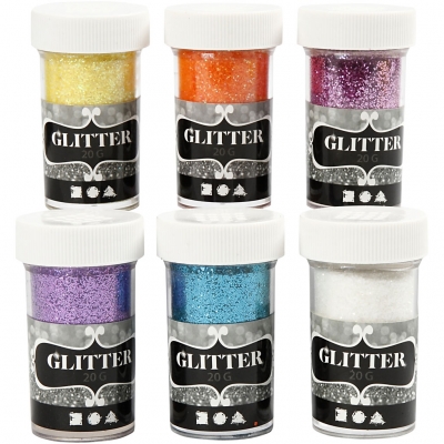 Glitter, mixade färger, 6x20 g/ 1 förp.