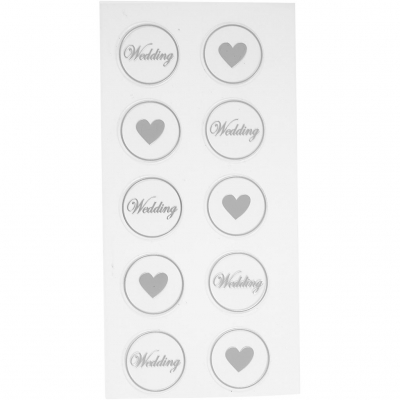 Stickers, svart, hjärta - wedding, Dia. 25 mm, 7,8x15,5 cm, 2 mix. ark/ 1 förp.