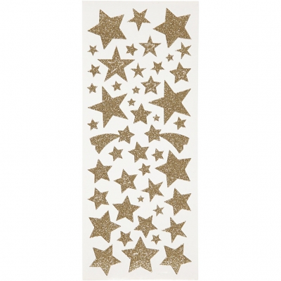 Glitterstickers, guld, stjärnor, 10x24 cm, 2 ark/ 1 förp.