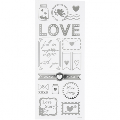 Stickers, silver, love, 10x24 cm, 1 ark