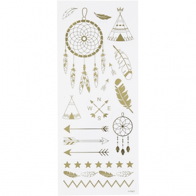 Stickers, guld, indianer, 10x24 cm, 1 ark