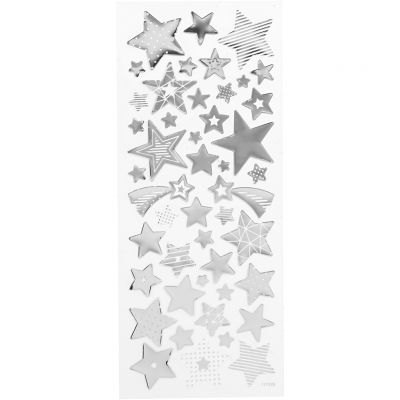 Stickers, silver, stjärnor, 10x24 cm, 1 ark