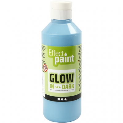 Glow in the dark, självlysande färg, fluorescerande ljusblå, 250 ml/ 1 flaska