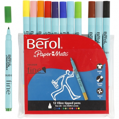 Berol Colourfine, mixade färger, Dia. 10 mm, spets 0,3-0,7 mm, 12 st./ 1 förp.