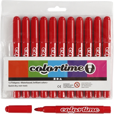 Colortime tuschpennor, röd, spets 5 mm, 12 st./ 1 förp.