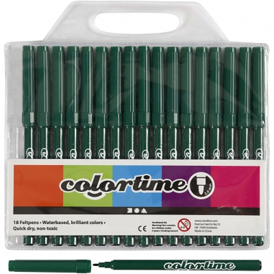 Colortime tuschpennor, mörkgrön, spets 2 mm, 18 st./ 1 förp.