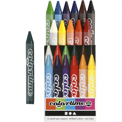 Colortime färgkritor, mixade färger, L: 10 cm, tjocklek 11 mm, 12 st./ 1 förp.