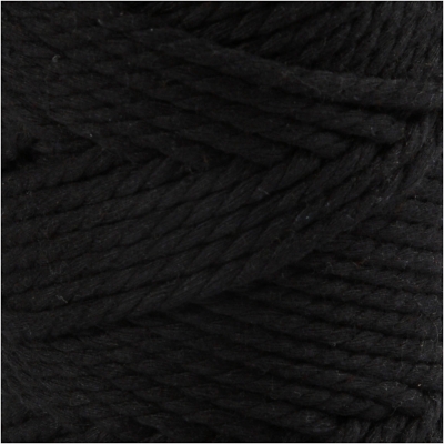 Makramégarn, svart, L: 55 m, Dia. 4 mm, 330 g/ 1 rl.