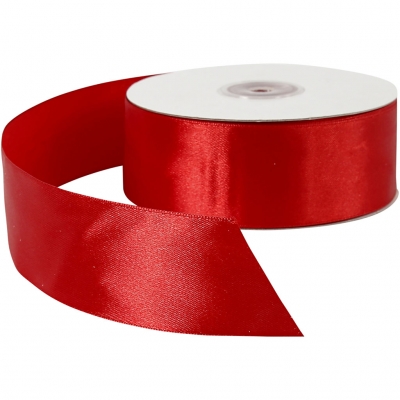 Satinband, röd, B: 38 mm, 50 m/ 1 rl.