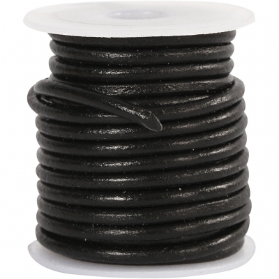 Lädersnöre, svart, tjocklek 3 mm, 5 m/ 1 rl.