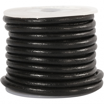Lädersnöre, svart, tjocklek 4 mm, 5 m/ 1 rl.