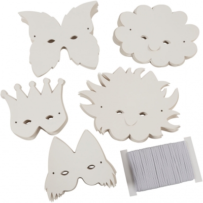 Masker av papp, vit, H: 15-20 cm, 230 g, 5x20 st./ 1 förp.