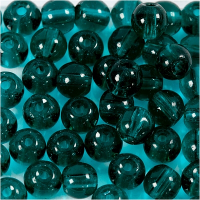 Glaspärlor, grön, Dia. 4 mm, Hålstl. 1 mm, 45 st./ 1 sträng