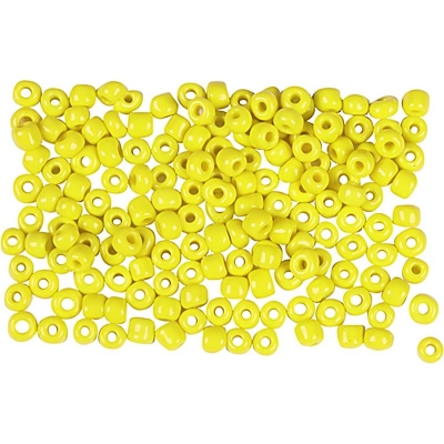 Rocaipärlor, gul, Dia. 3 mm, stl. 8/0 , Hålstl. 0,6-1,0 mm, 25 g/ 1 förp.