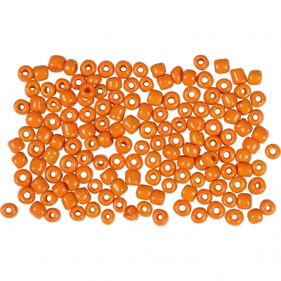 Rocaipärlor, orange, Dia. 3 mm, stl. 8/0 , Hålstl. 0,6-1,0 mm, 25 g/ 1 förp.
