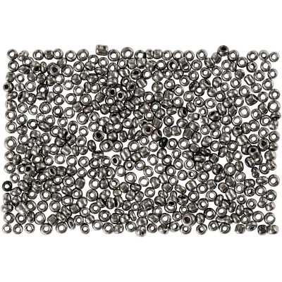 Rocaipärlor, gråmetall, Dia. 1,7 mm, stl. 15/0 , Hålstl. 0,5-0,8 mm, 25 g/ 1 förp.
