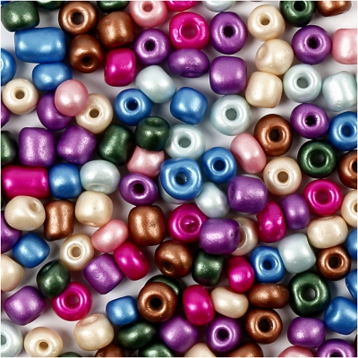 Rocaipärlor, metallicfärger, Dia. 5 mm, stl. 4/0 , Hålstl. 1,2 mm, 130 g/ 1 förp.